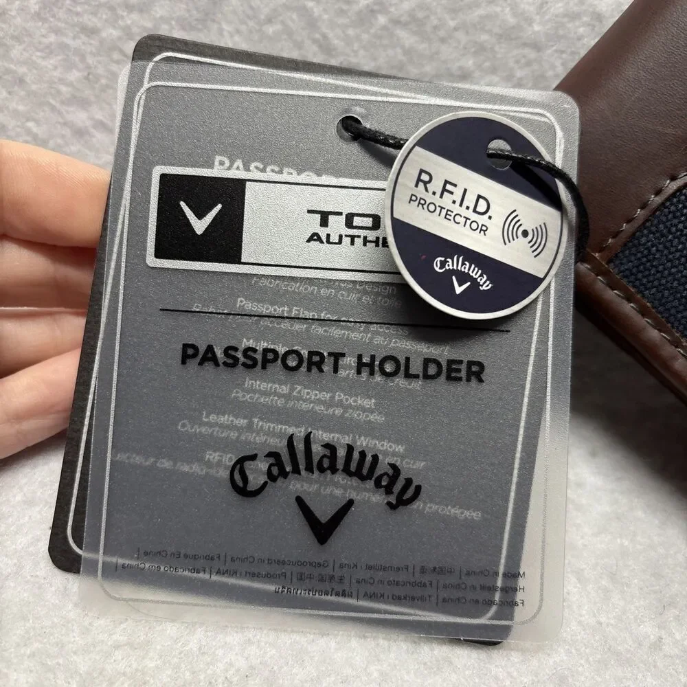 Callaway Passport Holder NWT Leather Cotton RFID Protector Travel Wallet